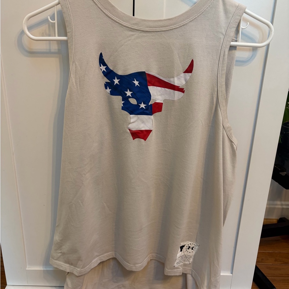Under Armour Cream Muscle Tee with Patriotic Bull